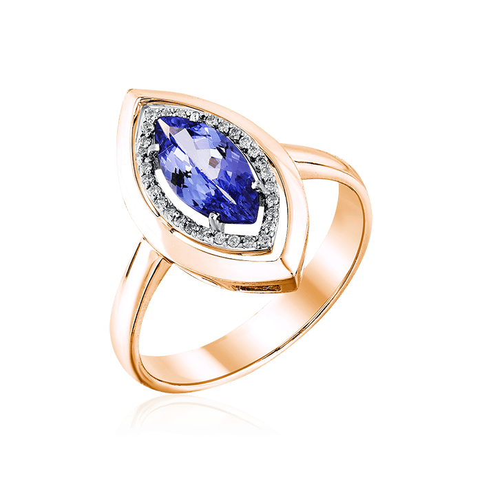 Кольцо с танзанитом, бриллиантами из красного золота 585 пробы, фото № 1