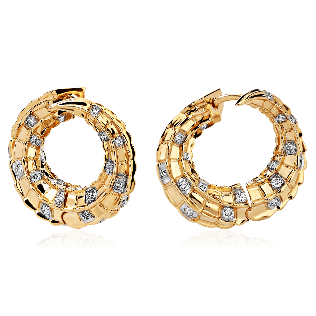 Серьги Крокодилы с бриллиантами из желтого золота 585 пробы (арт. 86342)