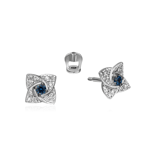 Серьги с сапфиром, бриллиантами из белого золота 585 пробы (арт. 89475)