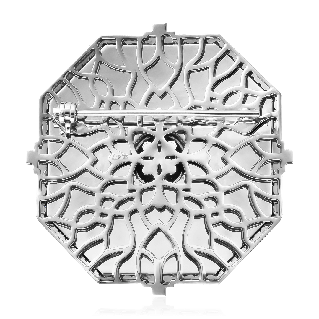 Брошь с бриллиантами, эмалью из белого золота 585 пробы, фото № 2