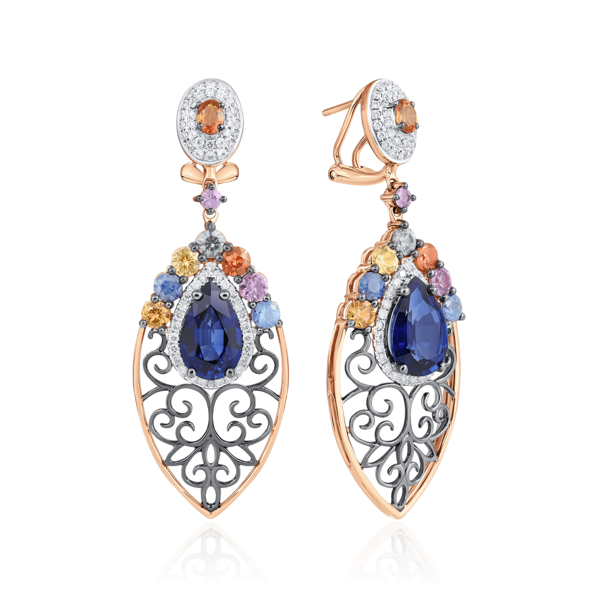 Серьги с сапфиром, бриллиантами из красного золота 585 пробы (арт. 133786)