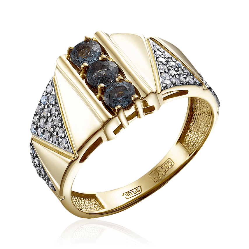 Кольцо с александритом, бриллиантами из желтого золота 585 пробы, фото № 1