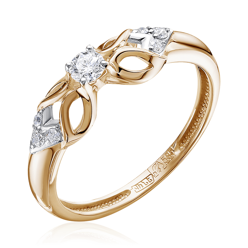 Кольцо с бриллиантами из красного золота 585, фото № 1