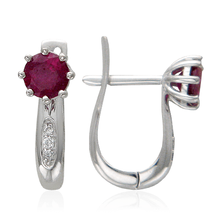 Серьги с рубином, бриллиантами из белого золота 585 пробы (арт. 15091)