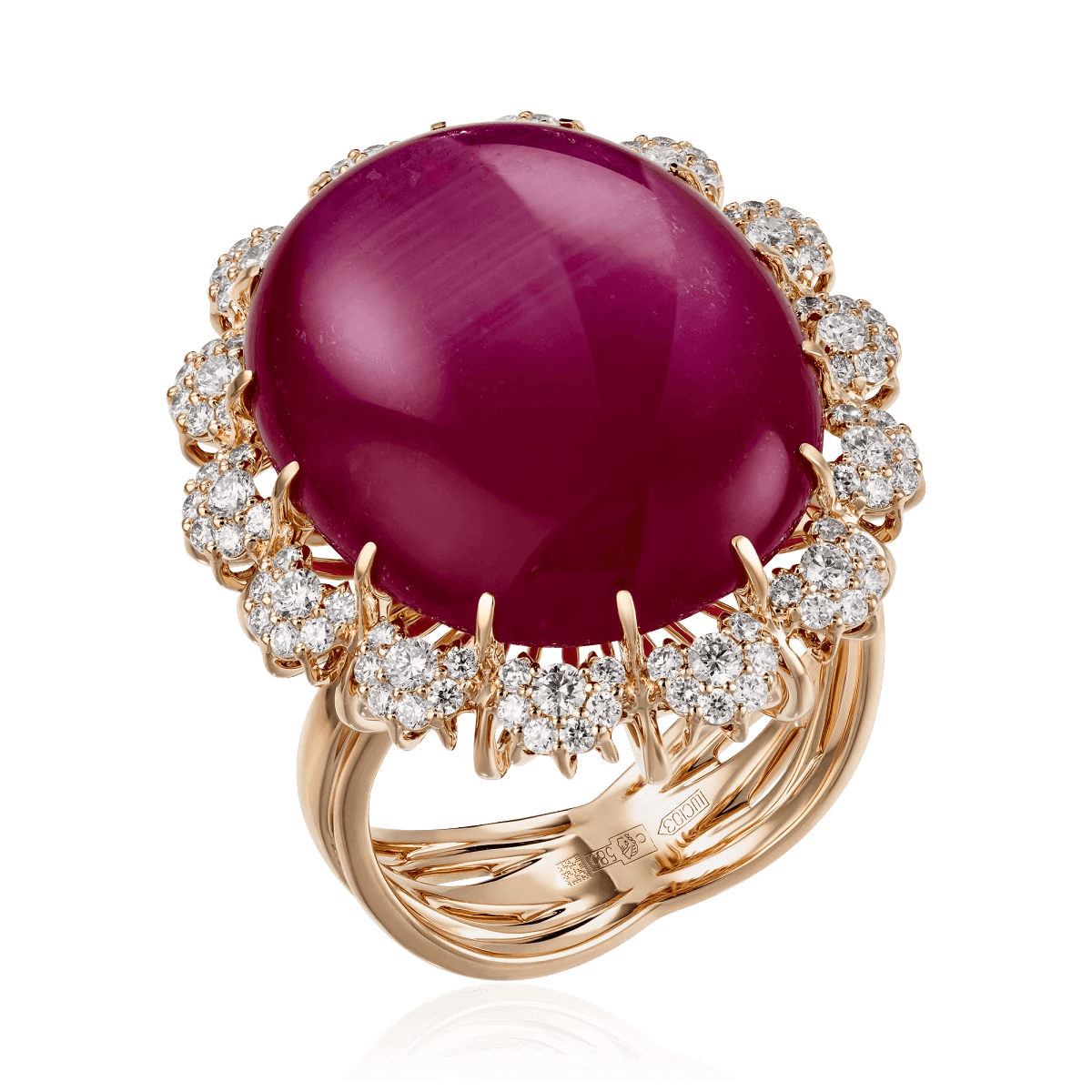 Кольцо с корундом, бриллиантами из красного золота 585 пробы, фото № 1