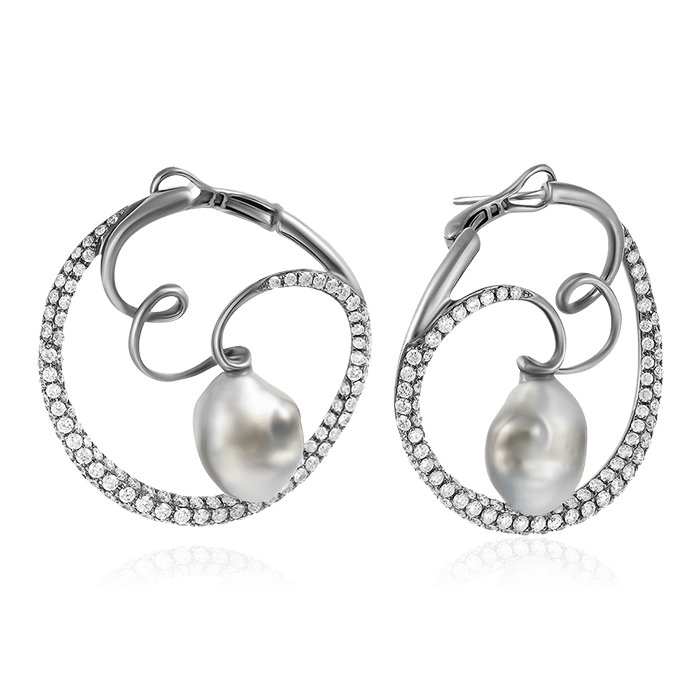 Серьги с жемчугом, бриллиантами из белого золота 750 пробы, фото № 1