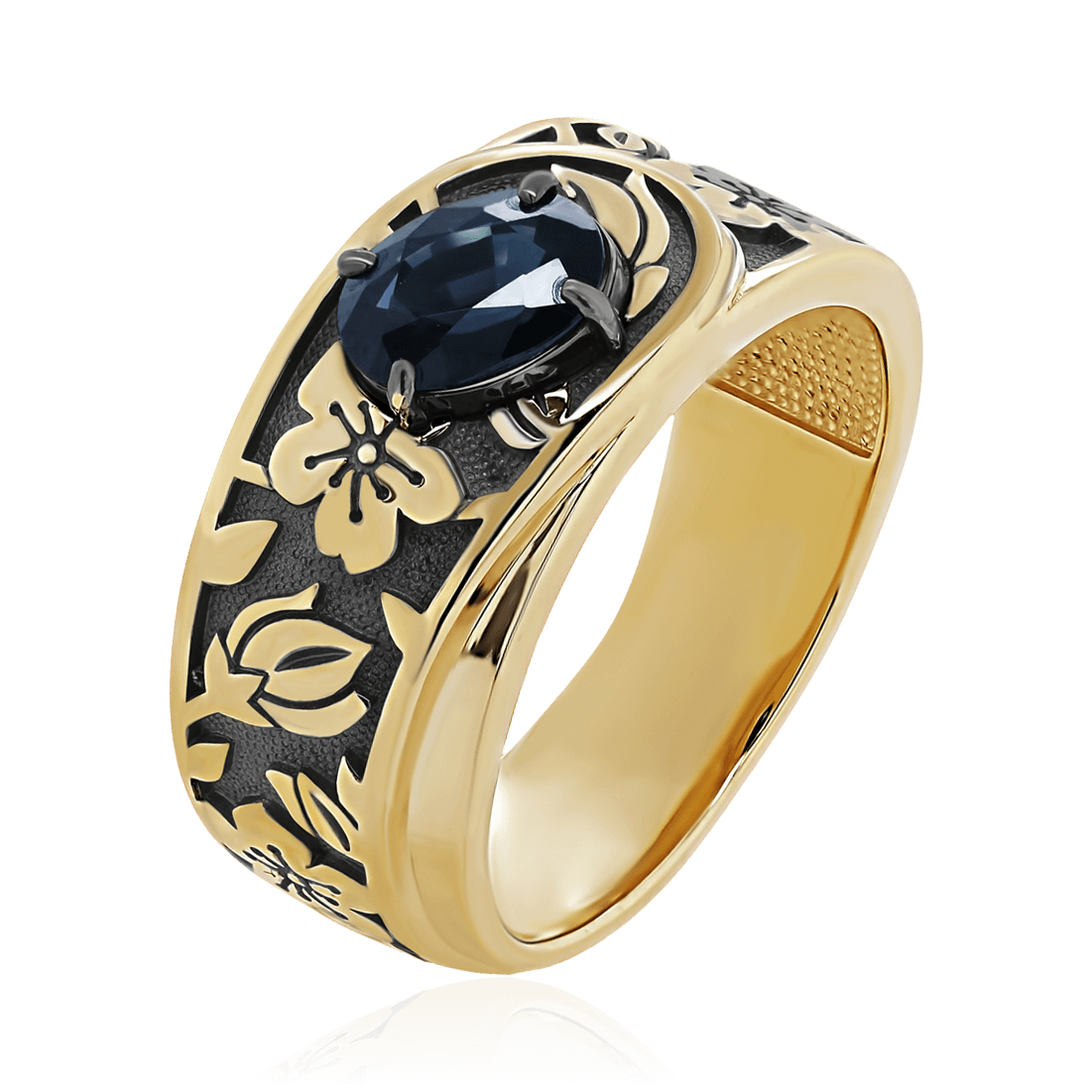 Кольцо с сапфиром, бриллиантами из желтого золота 585 пробы (арт. 104047)