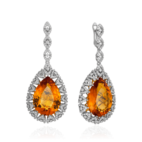 Серьги с бриллиантами, цитрином из белого золота 585 пробы, фото № 1