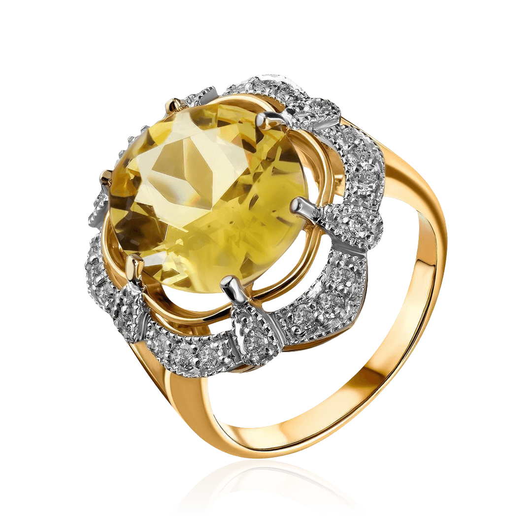 Кольцо с бриллиантами, цитрином из красного золота 585 пробы, фото № 1