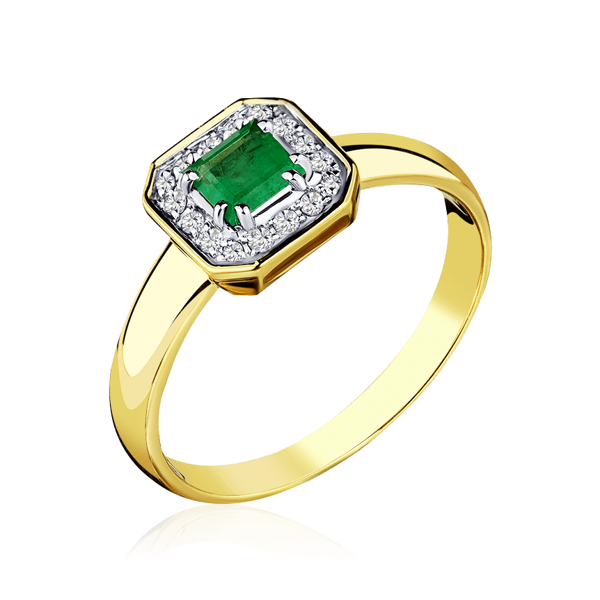 Кольцо с изумрудом, бриллиантами из желтого золота 585 пробы (арт. 103211)