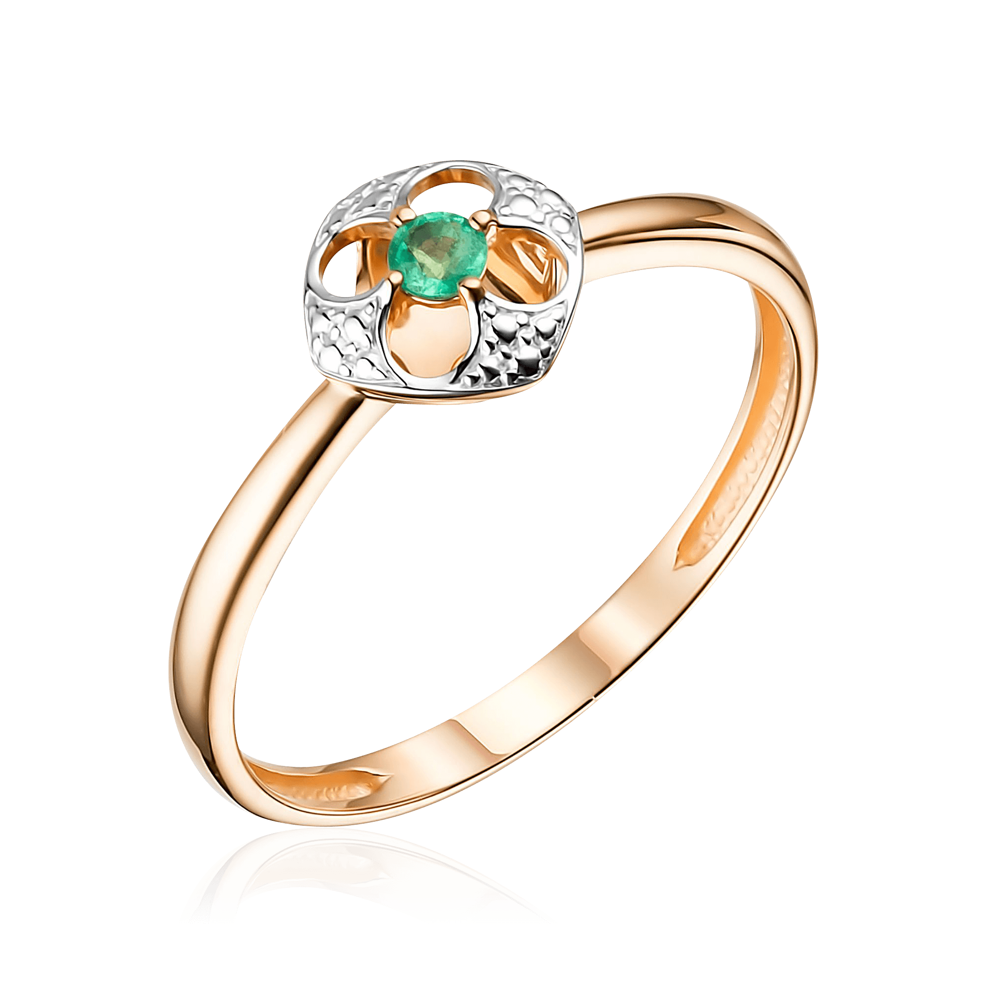 Кольцо с изумрудом из красного золота 585 пробы, фото № 1