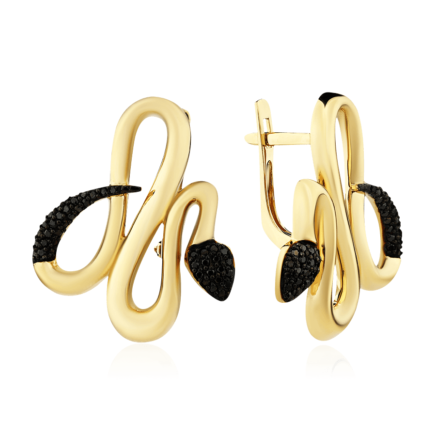 Серьги в виде змей с бриллиантами из желтого золота 585 пробы, фото № 1