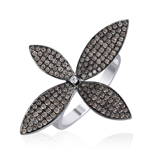 Кольцо Цветок с бриллиантами из белого золота 585, фото № 1