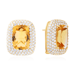 Серьги с цитрином , бриллиантами из желтого золота 585 пробы (арт. 60859)
