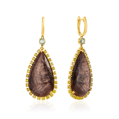 Серьги с сапфиром, корундом из желтого золота 585 пробы (арт. 51534)
