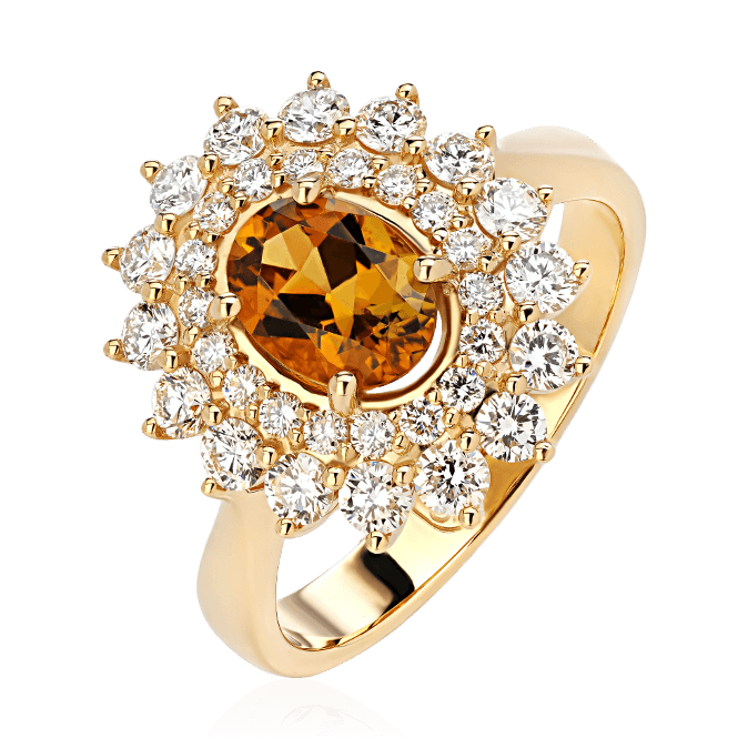 Кольцо с турмалином, бриллиантами из желтого золота 585 пробы (арт. 85041)