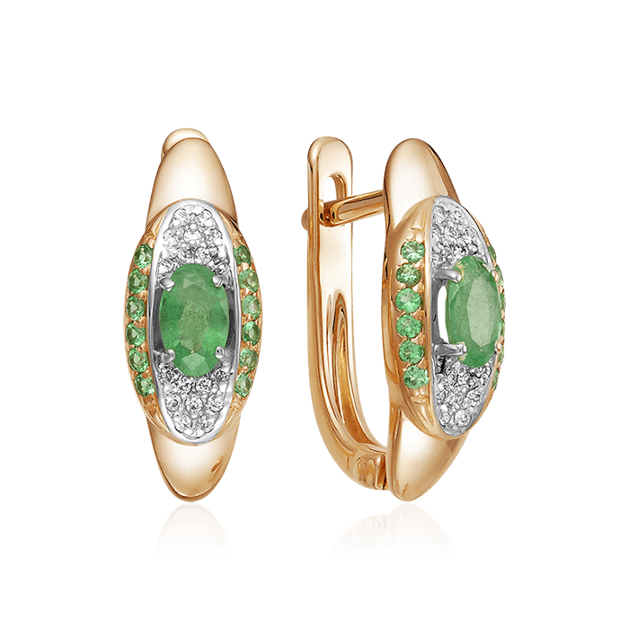 Серьги с изумрудом, бриллиантами из красного золота 585 пробы (арт. 64764)