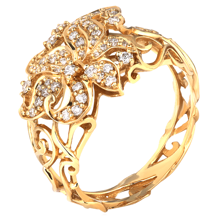 Кольцо в виде цветка с бриллиантами из желтого золота 750, фото № 1