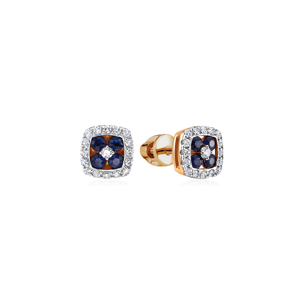 Серьги с сапфиром, бриллиантами из красного золота 585 пробы (арт. 117739)