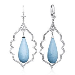Серьги с бирюзой, бриллиантами из белого золота 585 пробы (арт. 48757)