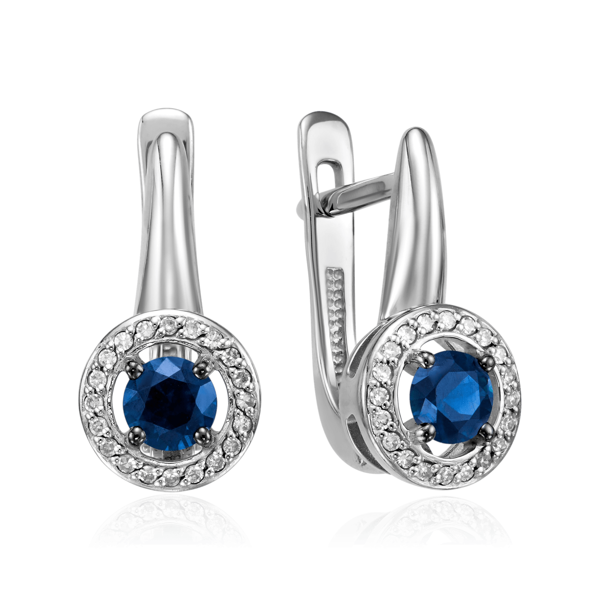 Серьги с сапфиром, бриллиантами из белого золота 585 пробы (арт. 133431)