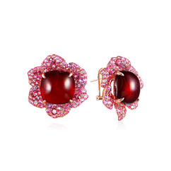 Серьги с гранатом, розовыми сапфирами, бриллиантами из красного золота 585 пробы (арт. 43717)