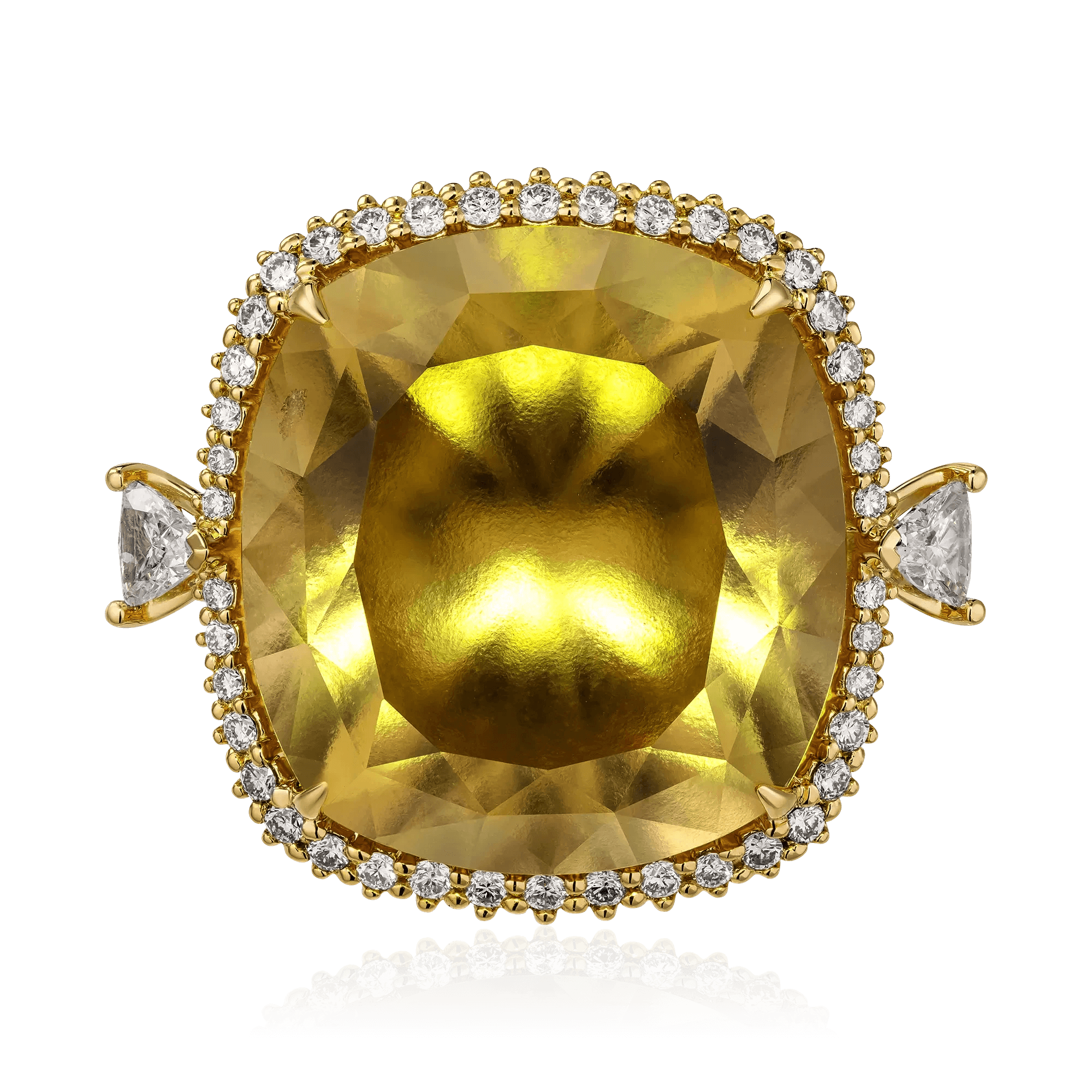 Кольцо с гессонитом, бриллиантами из желтого золота 750 пробы, фото № 2