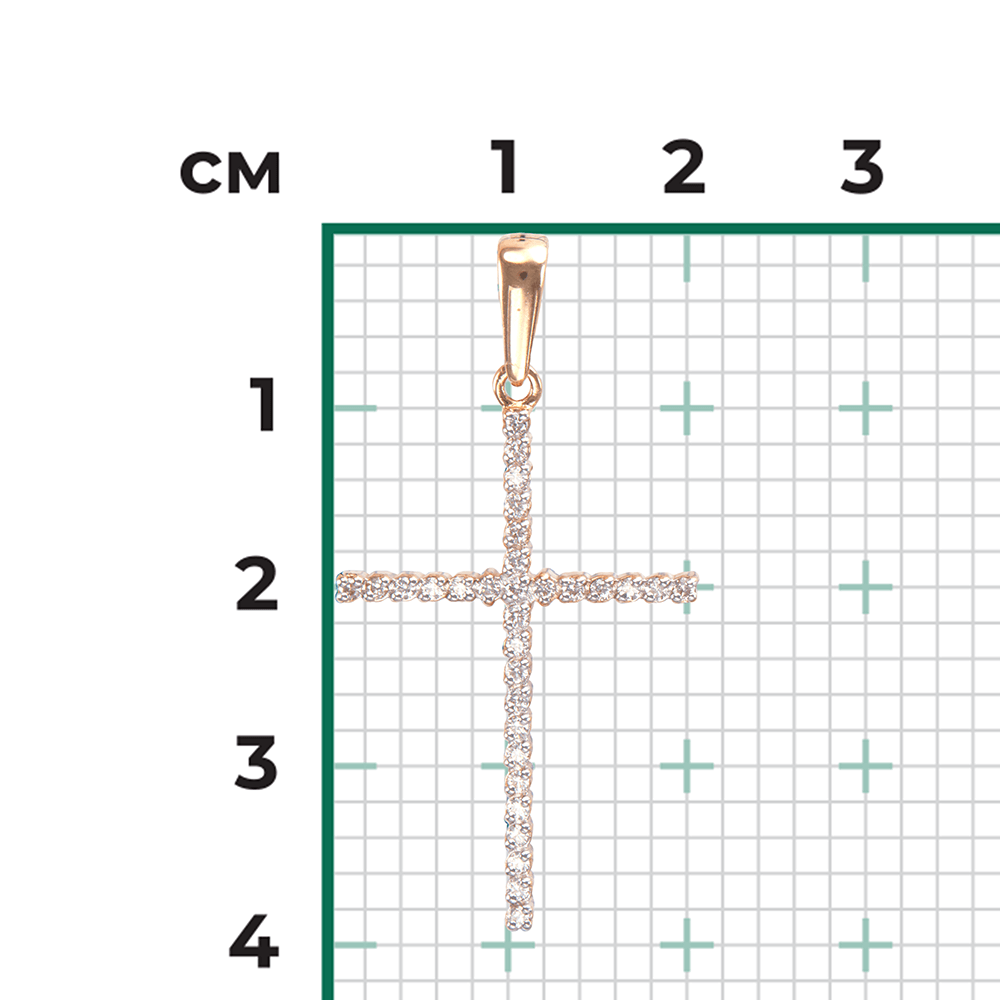 Крестик с бриллиантами из красного золота 585 пробы, фото № 3