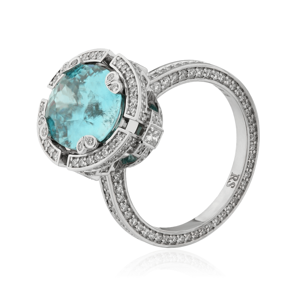 Кольцо с бриллиантами, цирконом из белого золота 750 пробы, фото № 1