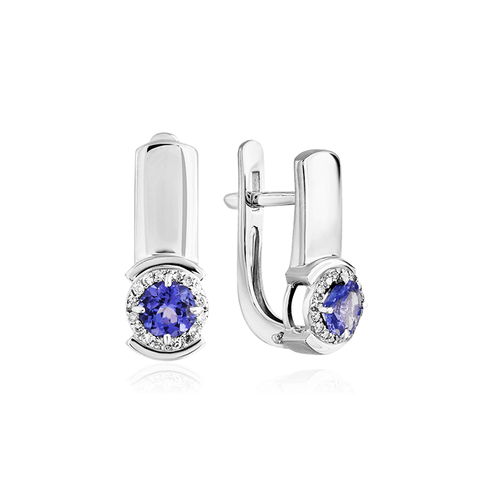 Серьги с танзанитом, бриллиантами из белого золота 585 пробы (арт. 64005)