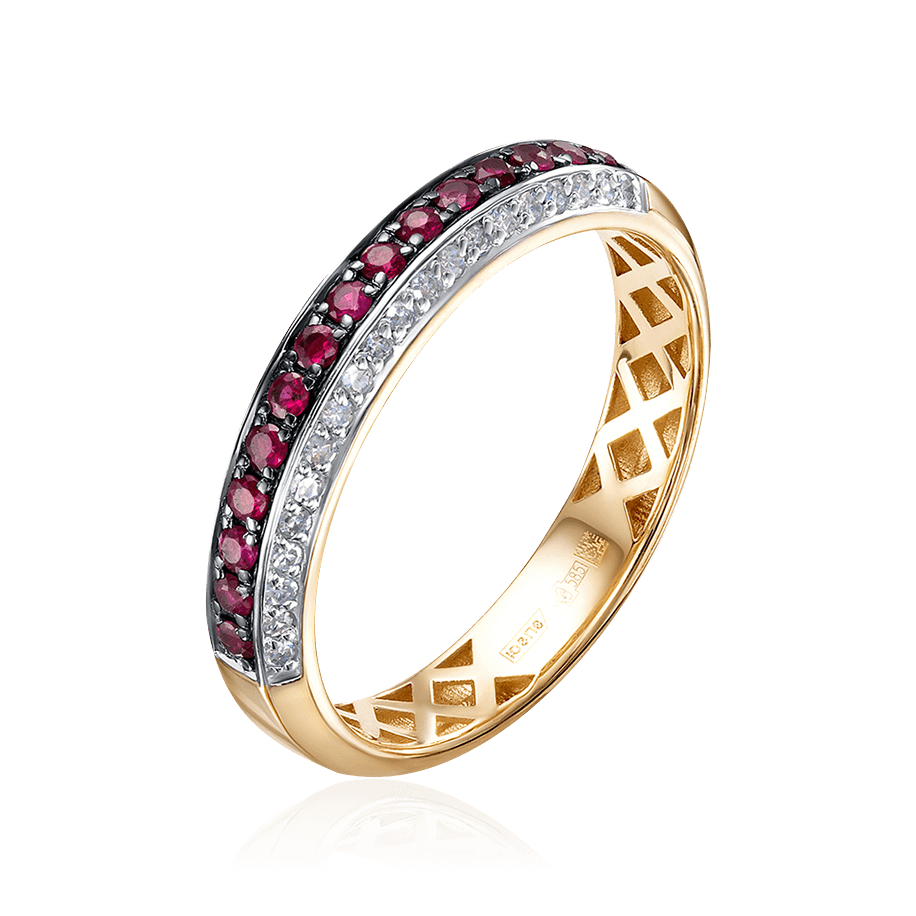 Кольцо с рубином, бриллиантами из красного золота 585 пробы (арт. 104788)