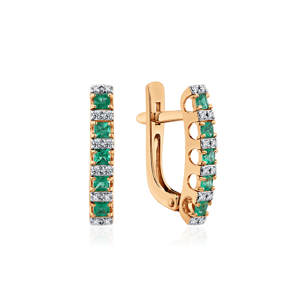 Серьги с изумрудом, бриллиантами из красного золота 585 пробы (арт. 126278)