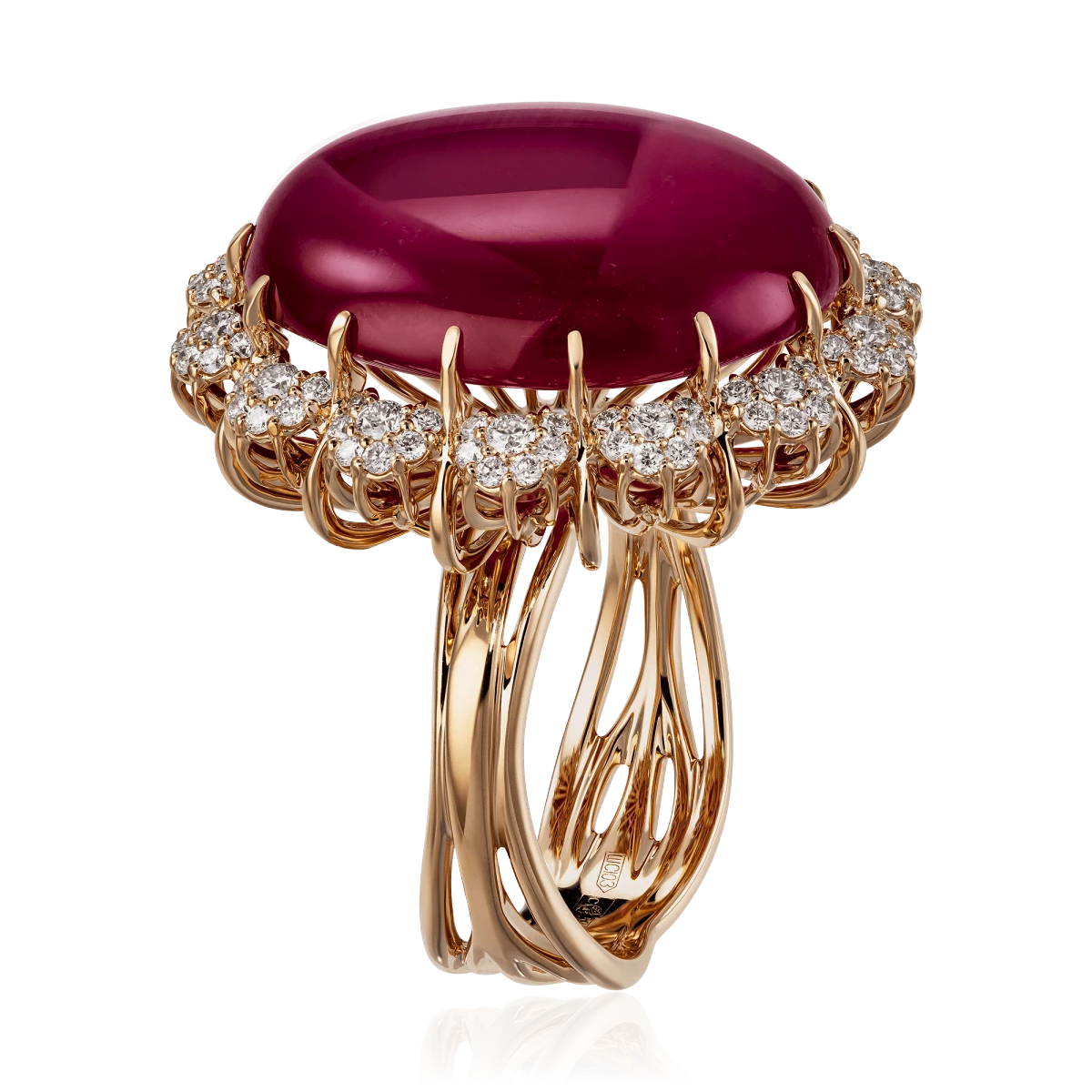 Кольцо с корундом, бриллиантами из красного золота 585 пробы, фото № 3