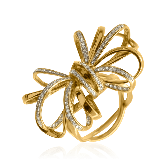 Кольцо Бант с бриллиантами из желтого золота 585, фото № 1