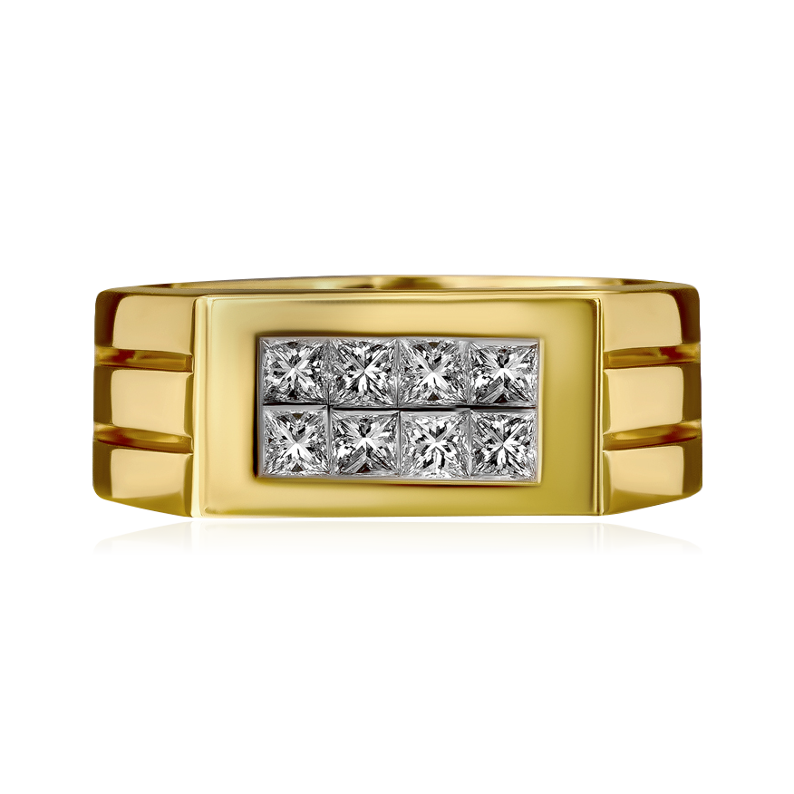 Мужское кольцо с бриллиантами из желтого золота 750 пробы, фото № 2
