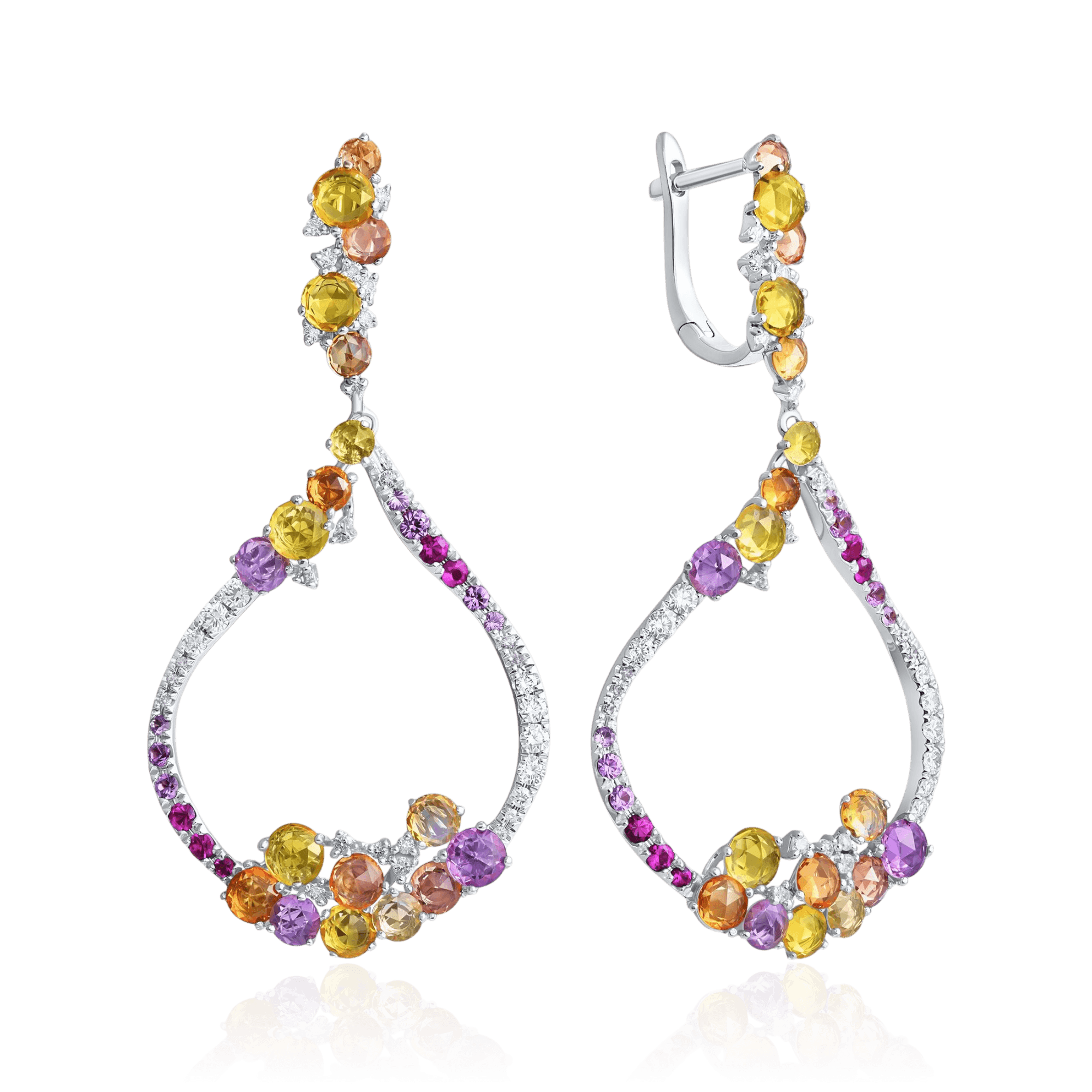 Серьги с сапфиром, бриллиантами из белого золота 585 пробы (арт. 133830)