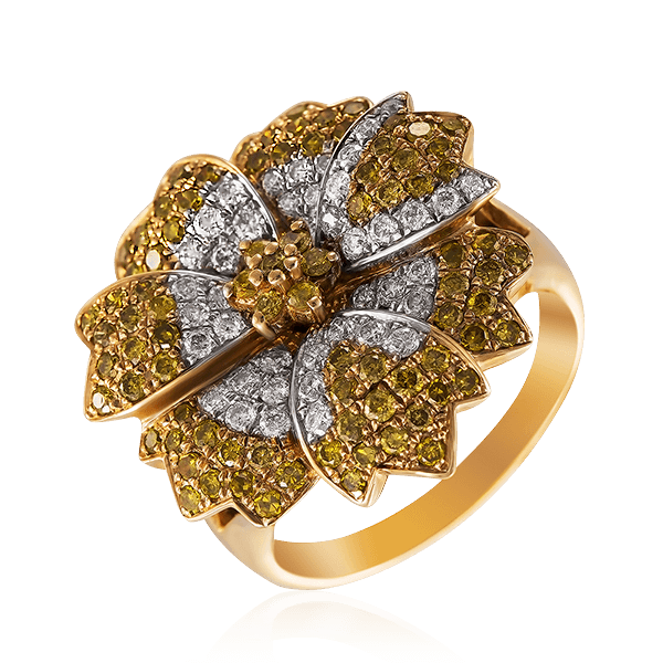 Кольцо в виде цветка с бриллиантами из желтого золота 585 (арт. 51074)
