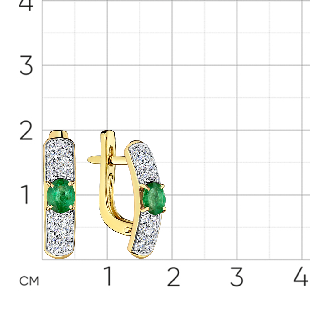 Серьги с бриллиантами, изумрудом из желтого золота 585 пробы, фото № 2