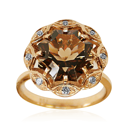 Кольцо с кварцем и бриллиантами из красного золота 585 пробы (арт. 88134)