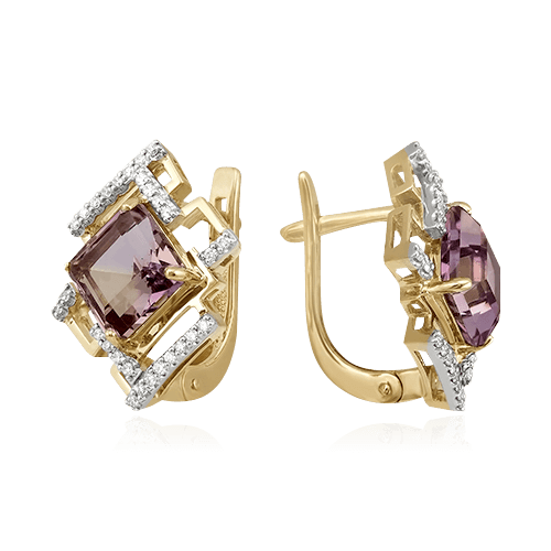 Серьги с аметрином, бриллиантами из красного золота 585 пробы (арт. 66351)