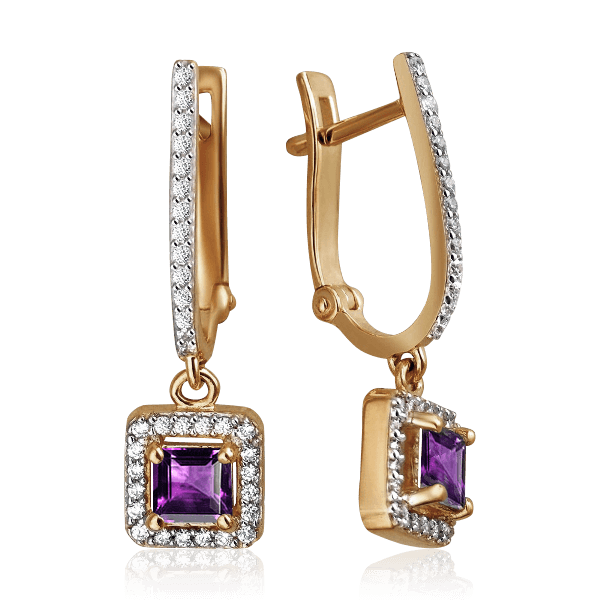 

Серьги с аметистом, фианитами из красного золота 585 пробы
