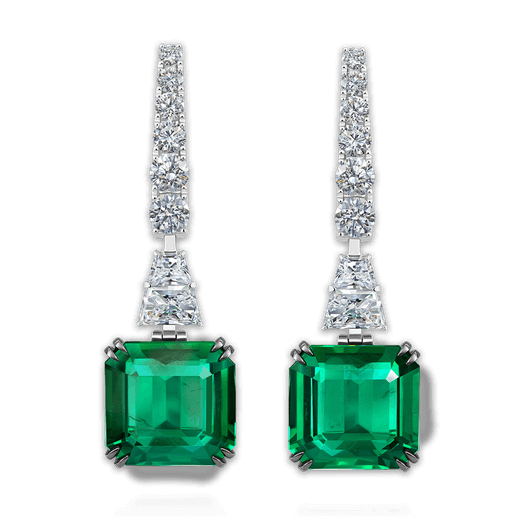 Серьги с изумрудом, бриллиантами из белого золота 750 пробы (арт. 60751)