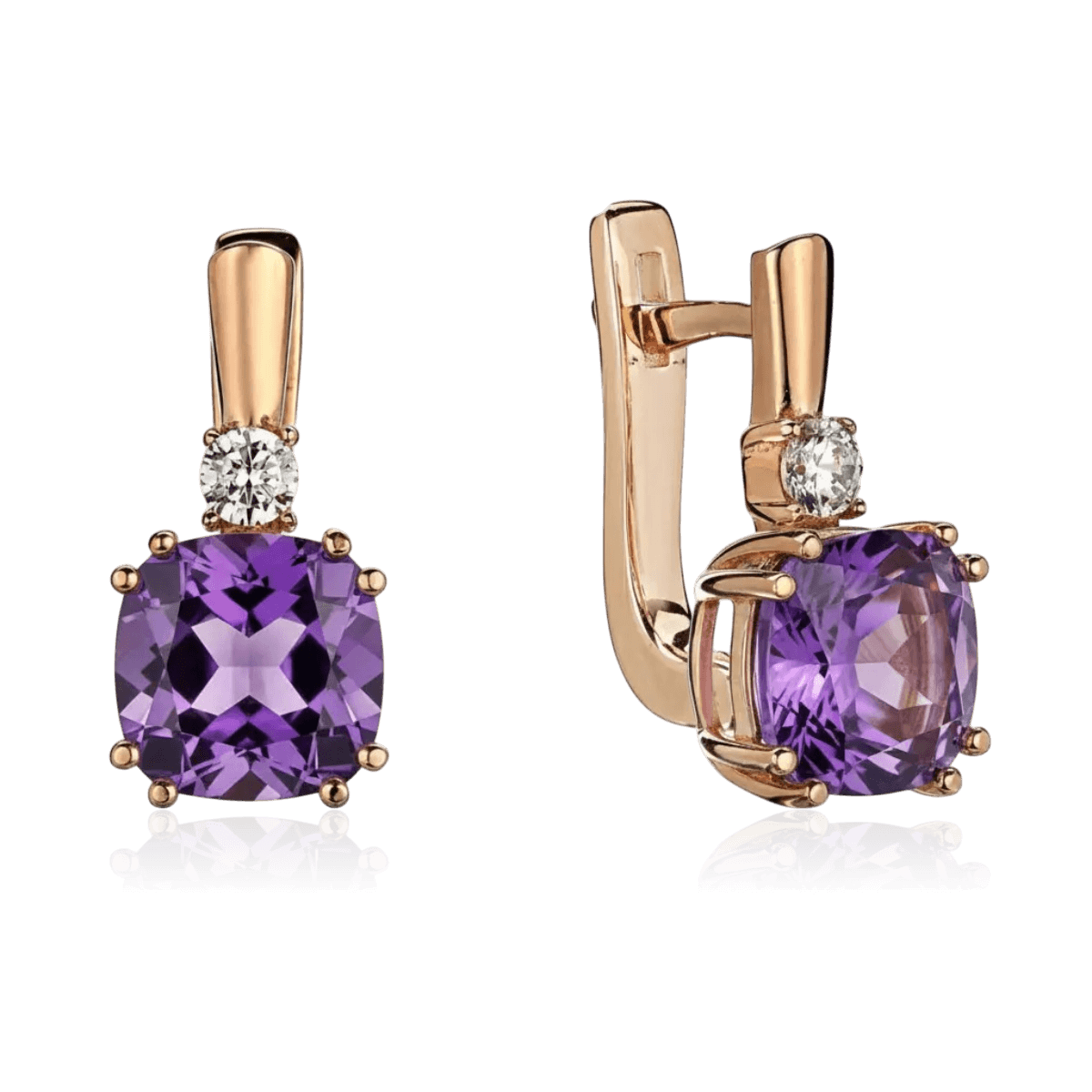 Серьги с аметистом, фианитом из красного золота 585 пробы (арт. 130716)