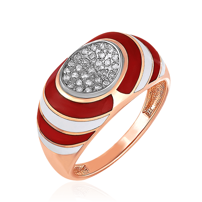 Кольцо с бриллиантами и эмалью из красного золота 585 пробы из коллекции Роза Тюдоров (арт. 41339)