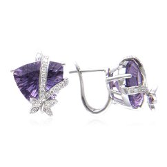 Серьги с аметистом, бриллиантами из белого золота 585 пробы (арт. 24245)