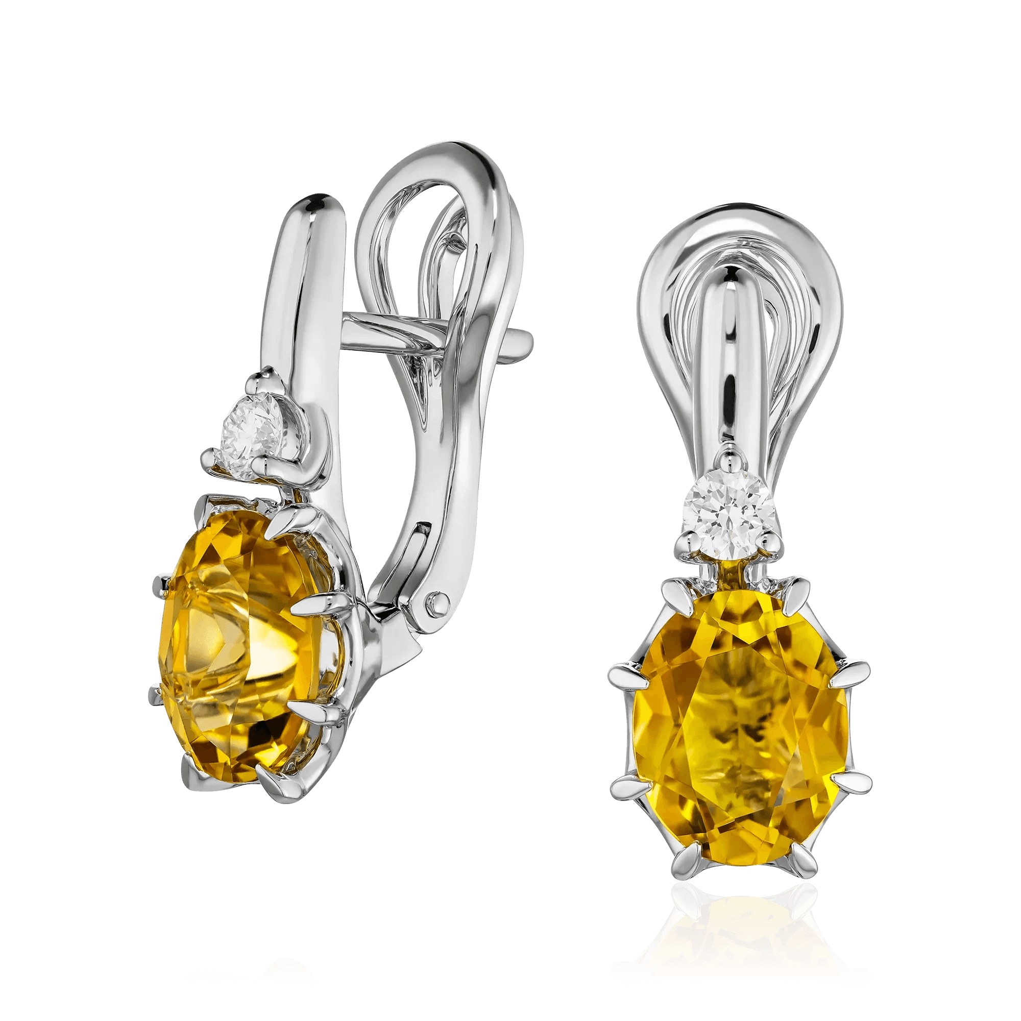 Серьги с цитрином, бриллиантами из белого золота 585 пробы (арт. 130608)