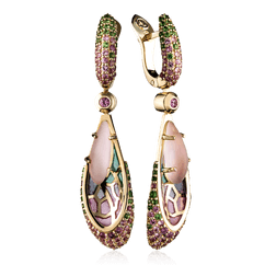 Серьги Libelle с кварцем, сапфиром, эмалью, тсаворитом из желтого золота 585 пробы (арт. 47911)