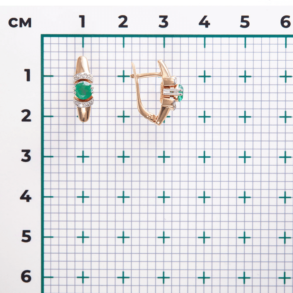 Серьги с изумрудом, бриллиантами из красного золота 585 пробы, фото № 3