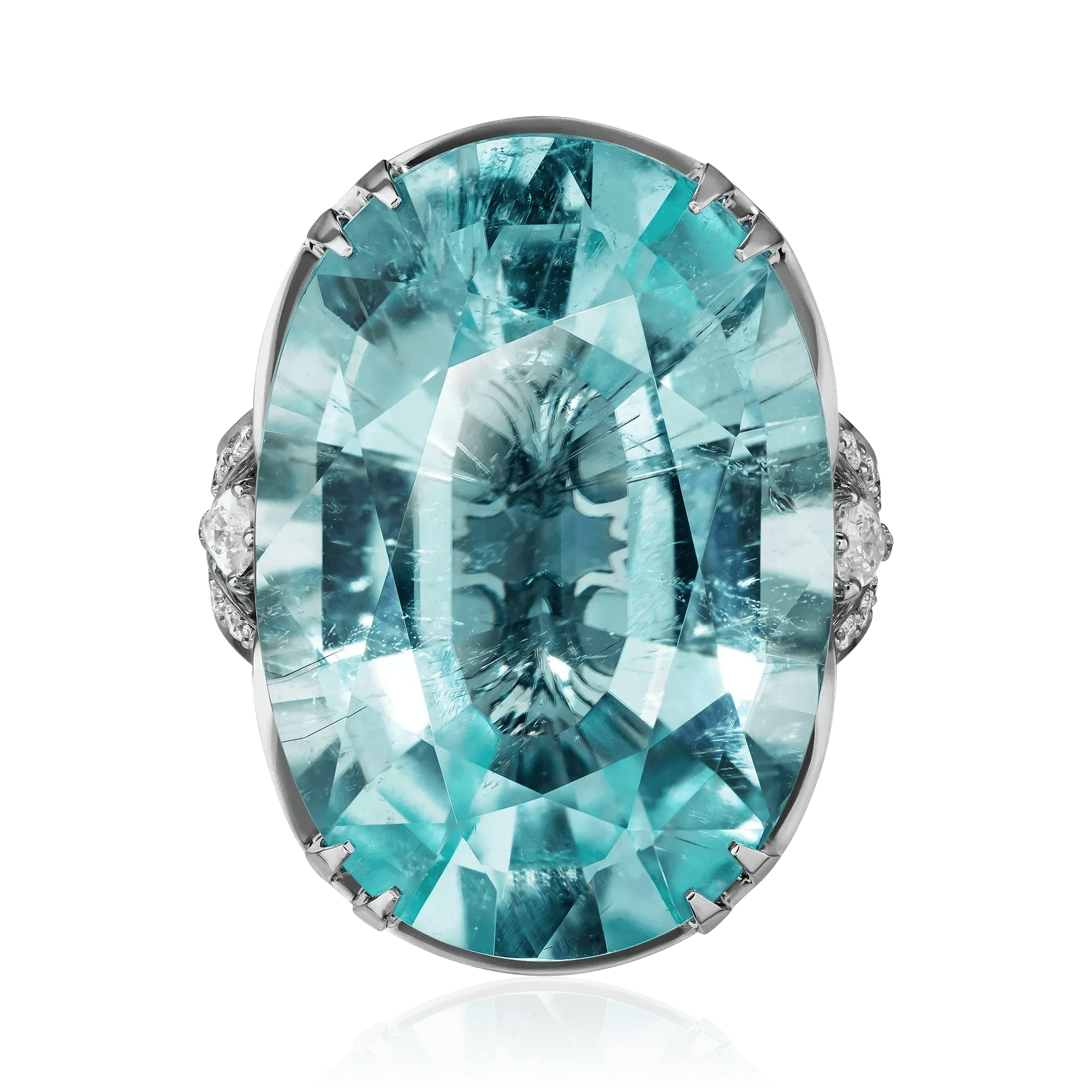 Кольцо с турмалином Параиба, бриллиантами из белого золота 750 пробы, фото № 2