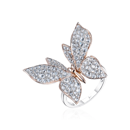 Кольцо Бабочка с бриллиантами из комбинированного золота 750 пробы, фото № 1